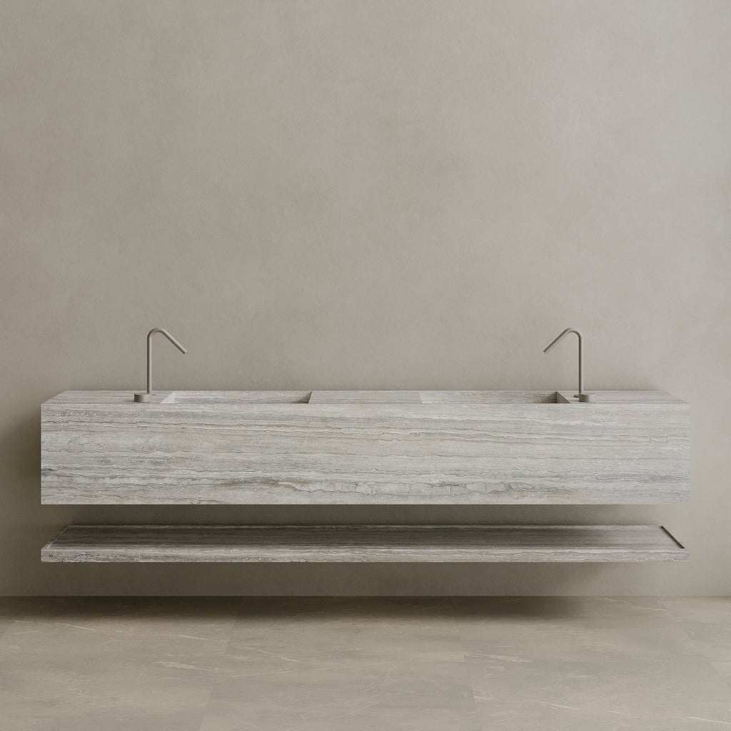Oversized Double Sink Floating Handcrafted Marble Vanity