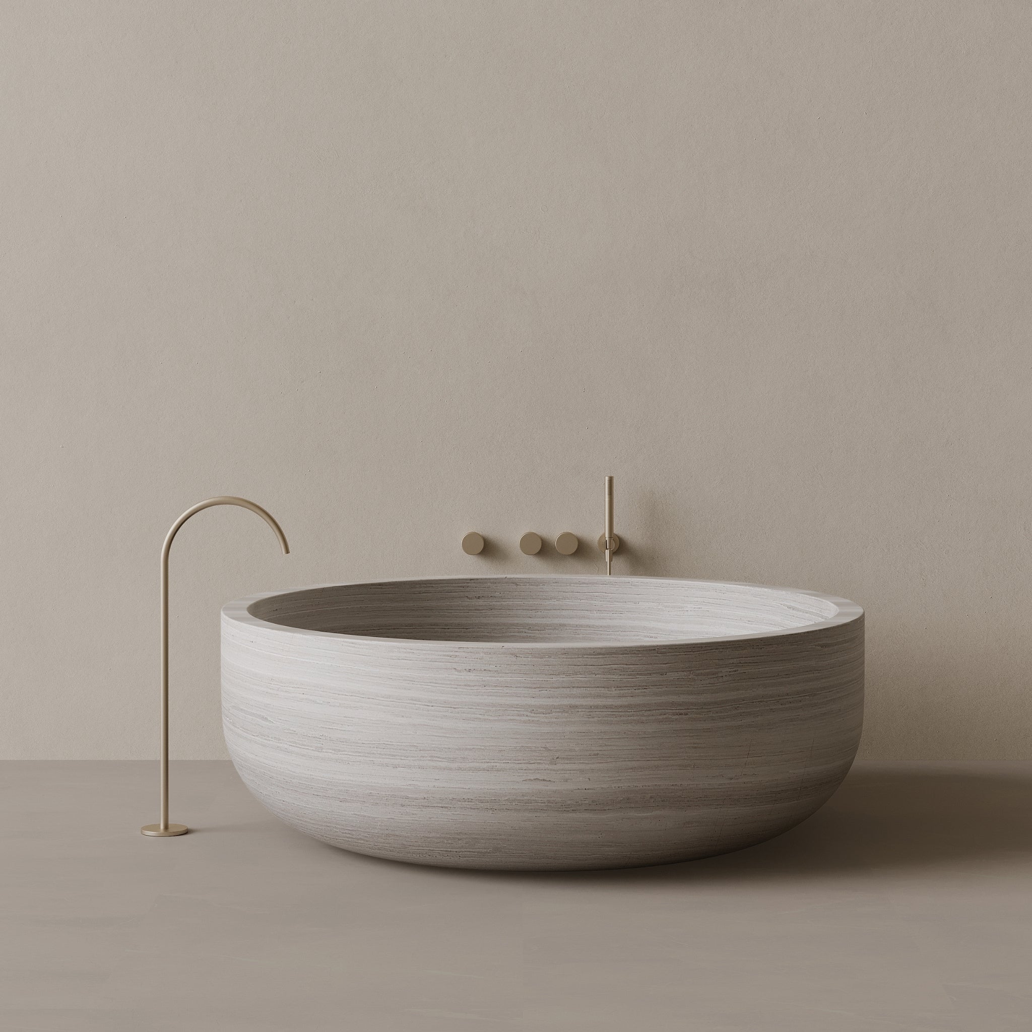 56" x 56" Handcrafted Round Stone Bathtub