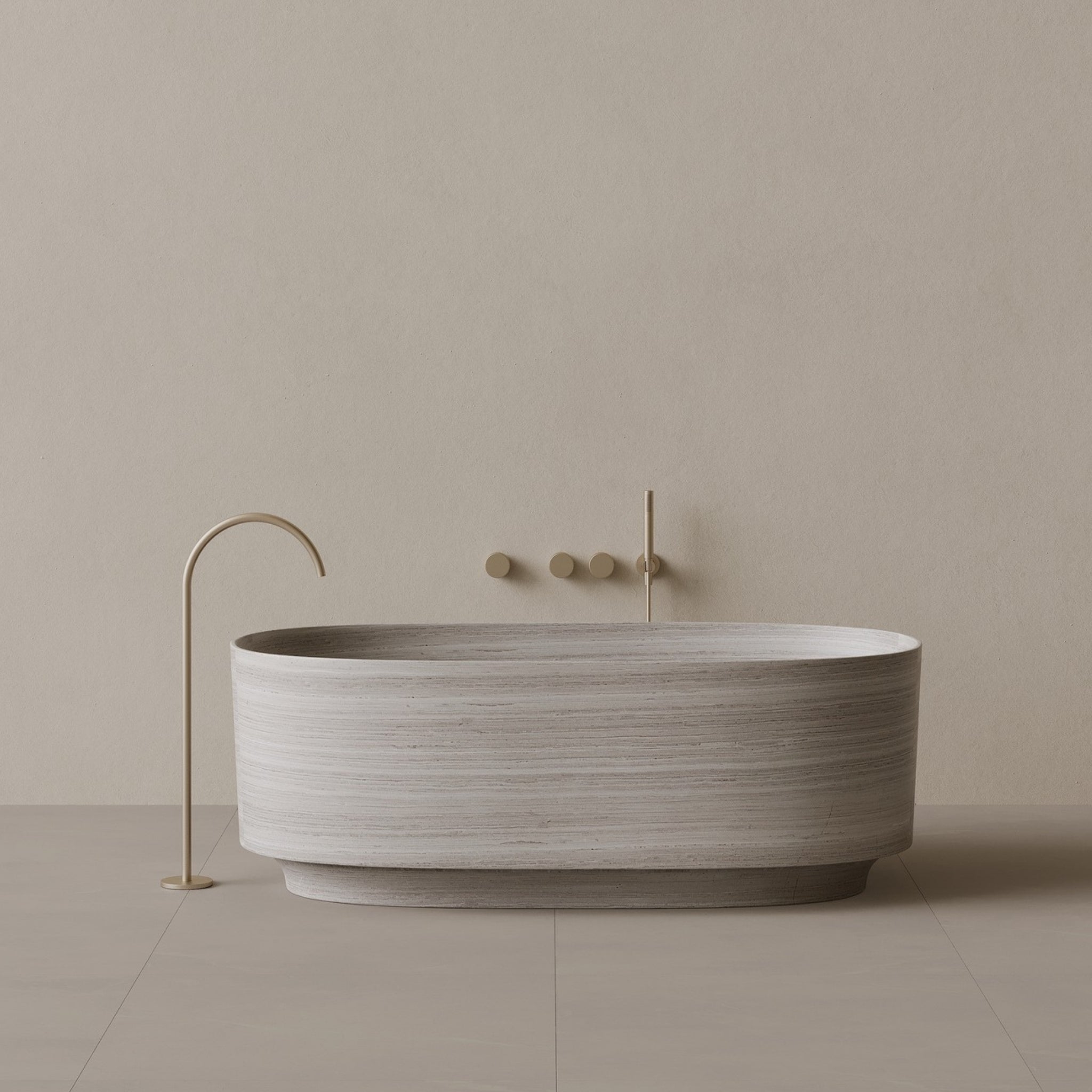 68" x 34" Handcrafted Oval Stone Bathtub with Carved Base