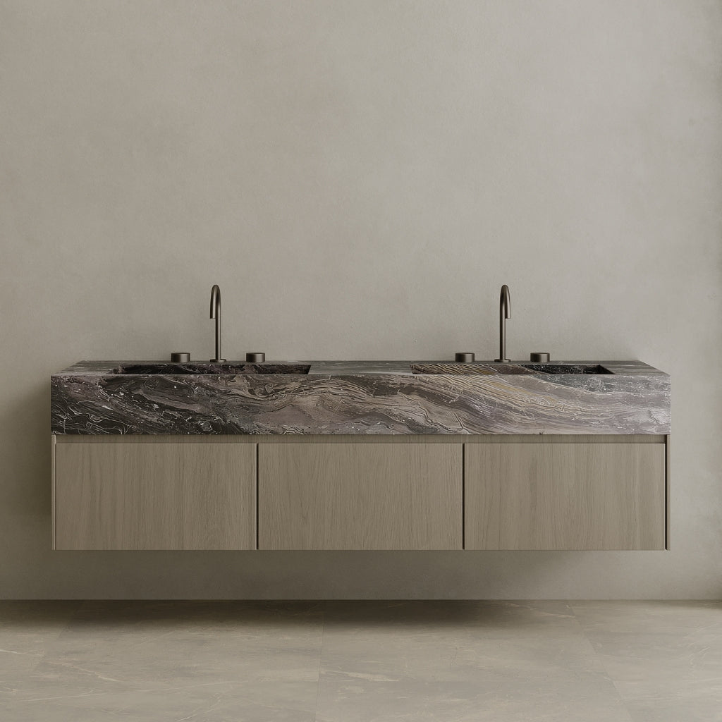 Double Sink Floating Vanity with Wood Drawers