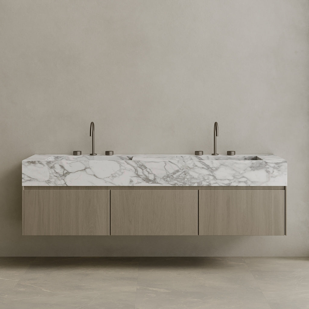 Double Sink Floating Vanity with Wood Drawers