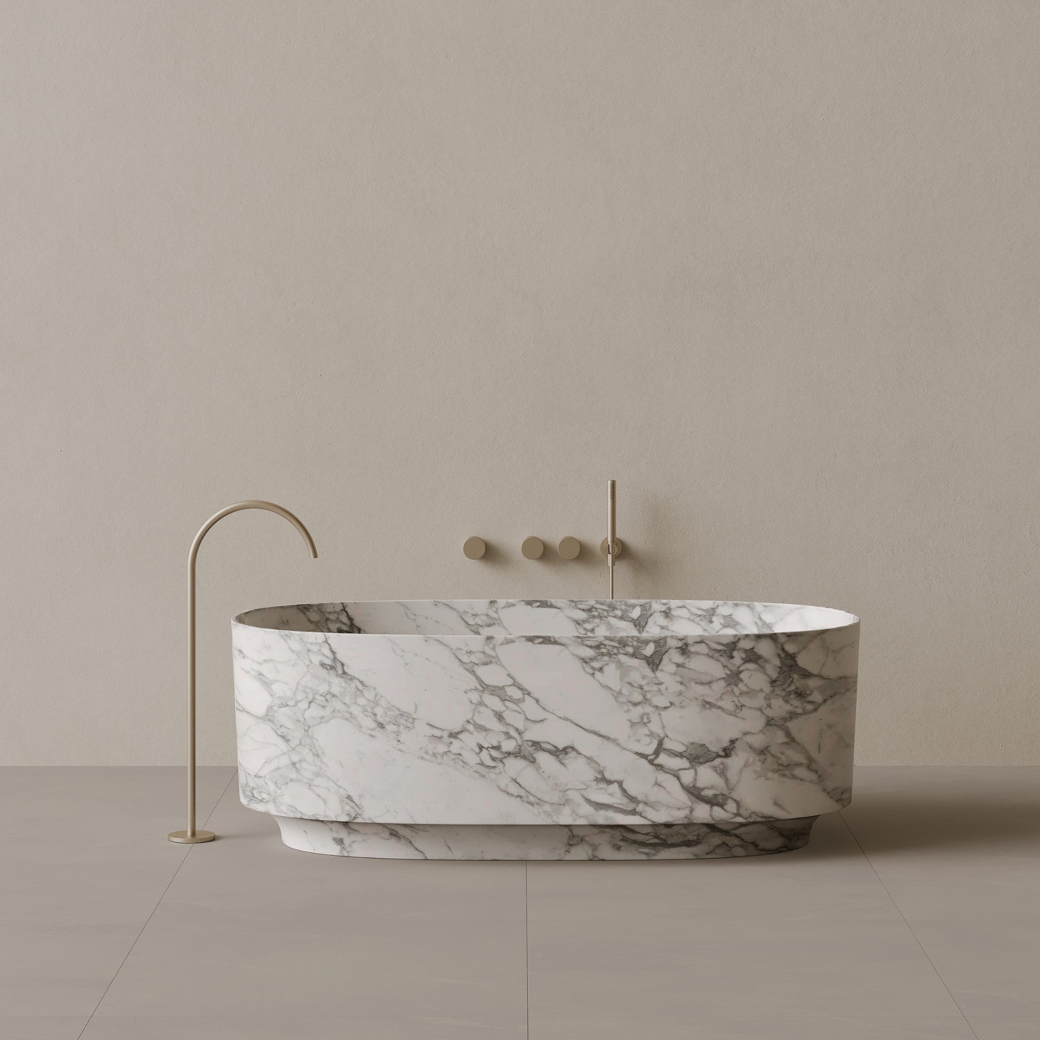 68" x 34" Handcrafted Oval Stone Bathtub with Carved Base