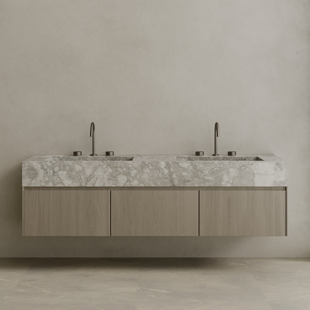 Double Sink Floating Vanity with Wood Drawers