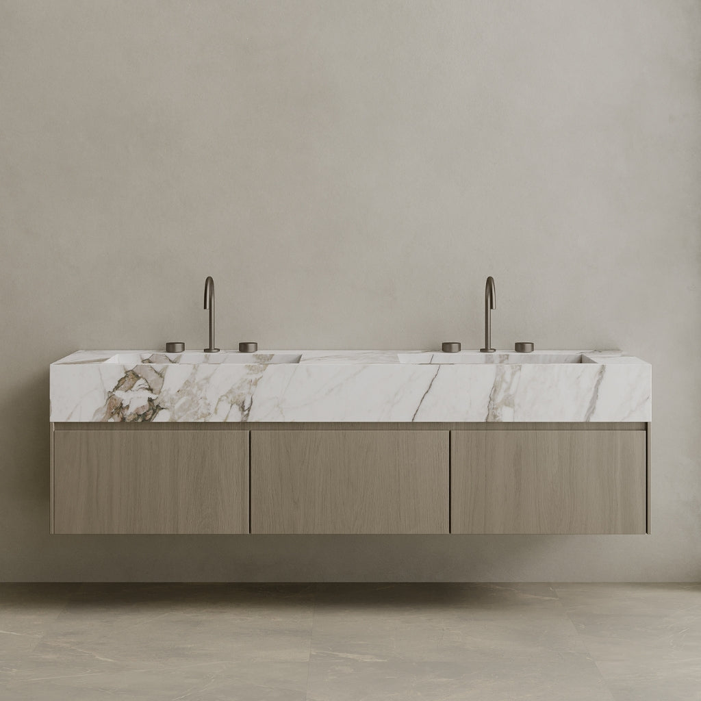 Double Sink Floating Vanity with Wood Drawers