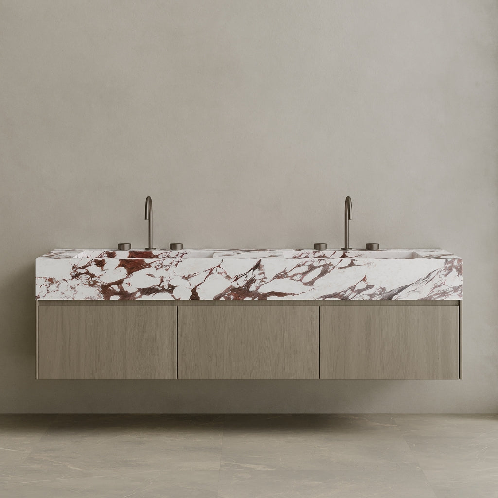 Double Sink Floating Vanity with Wood Drawers