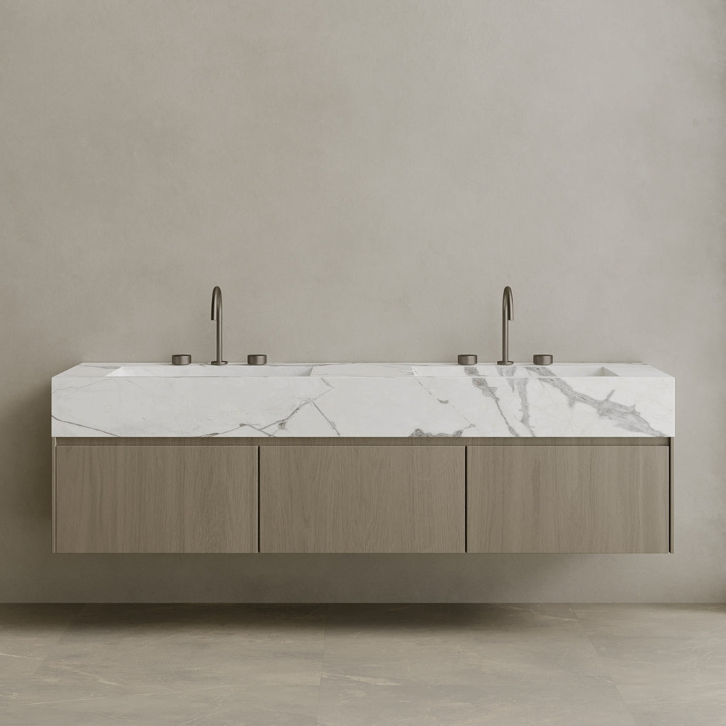 Double Sink Floating Vanity with Wood Drawers