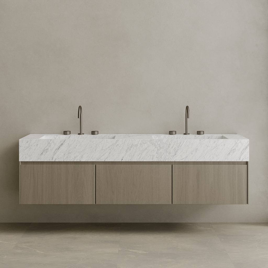 Double Sink Floating Vanity with Wood Drawers