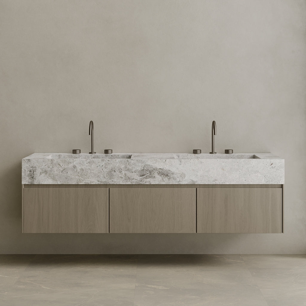 Double Sink Floating Vanity with Wood Drawers