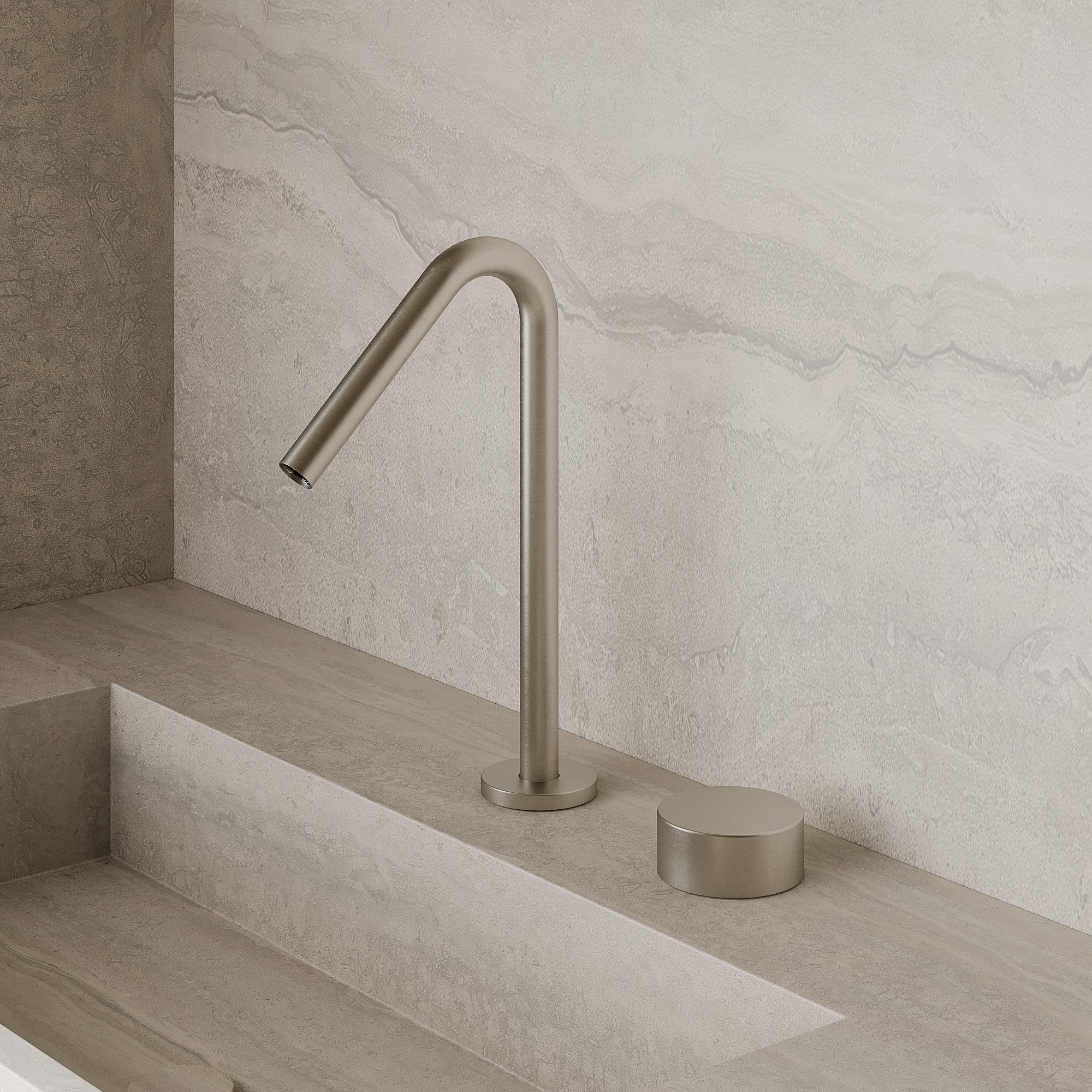 Modern Angled Counter-Mounted Faucet with Knob-Style Controls