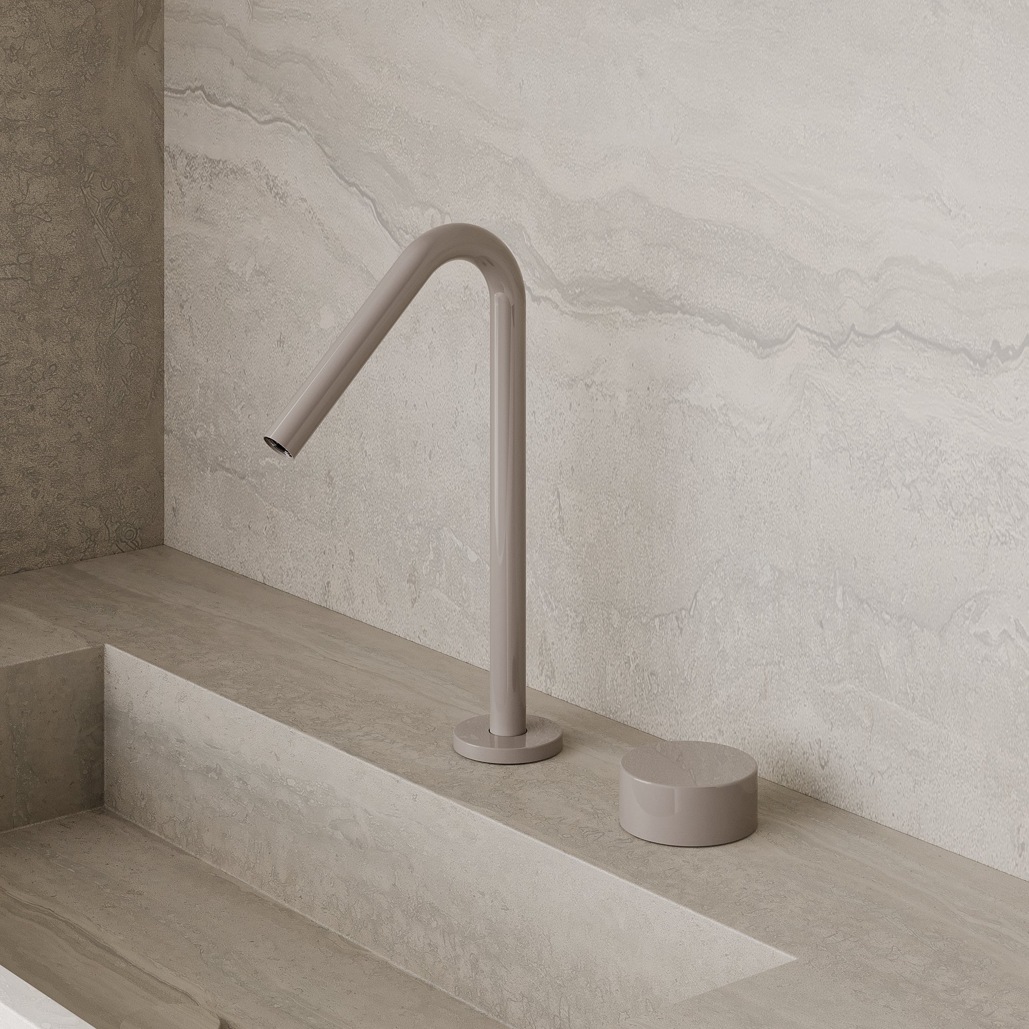Modern Angled Counter-Mounted Faucet with Knob-Style Controls