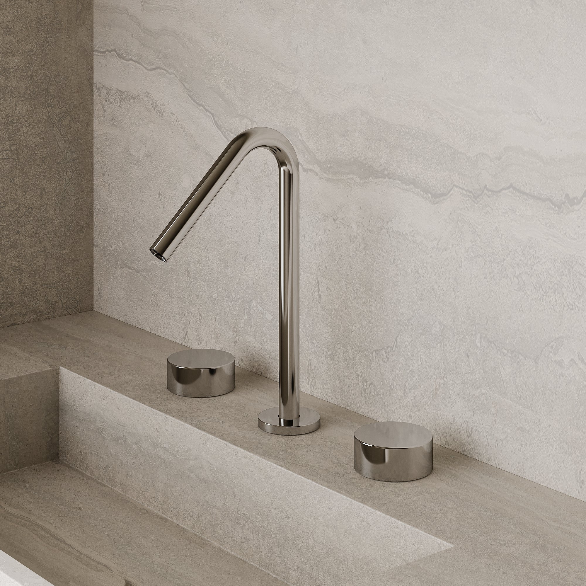 Modern Angled Counter-Mounted Faucet with Knob-Style Controls