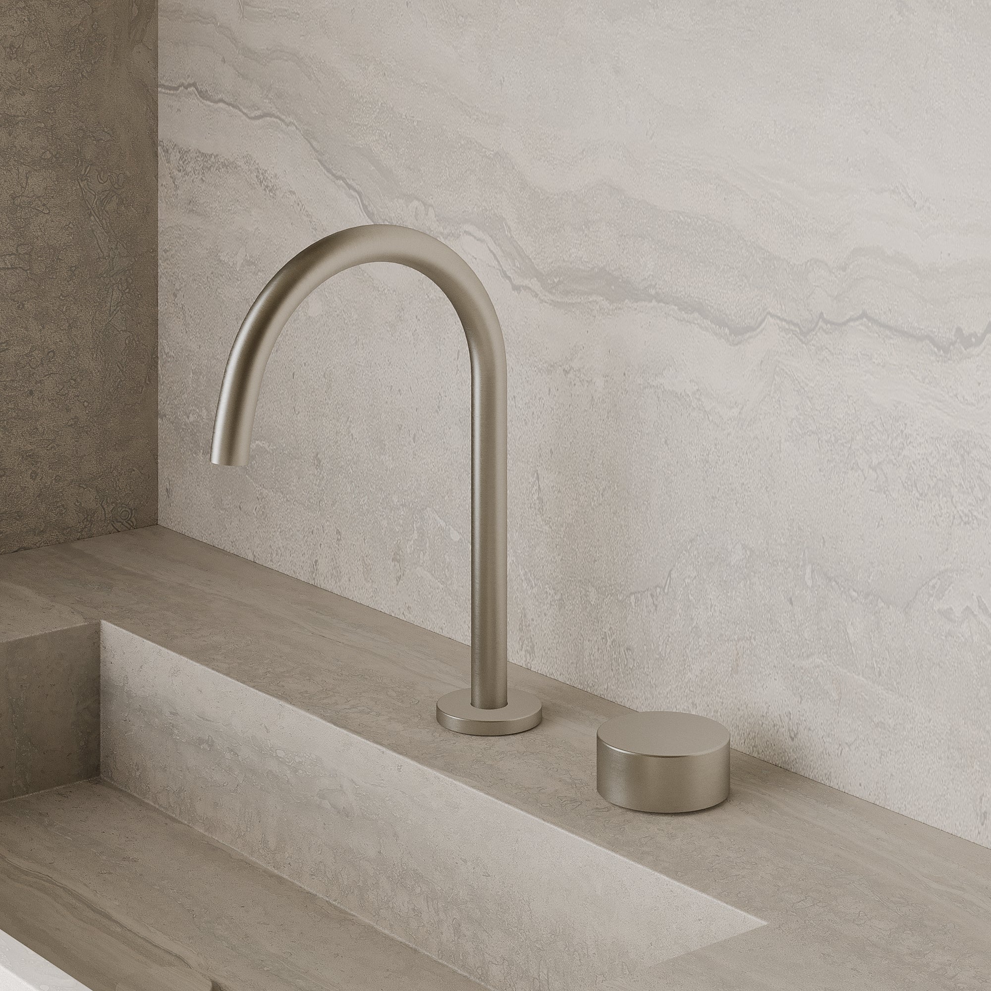 Modern High Arc Counter-Mounted Faucet with Knob-Style Controls