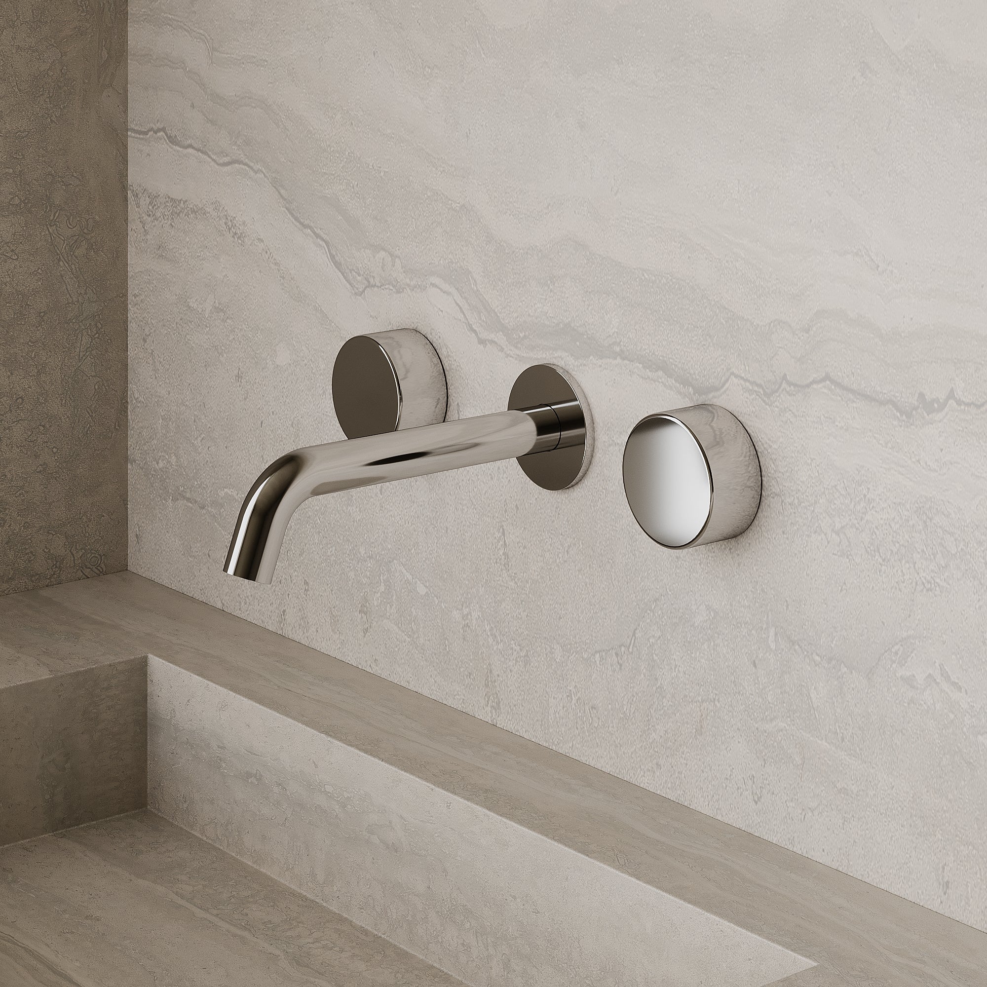 Modern Curved Wall-Mounted Faucet with Knob-Style Controls