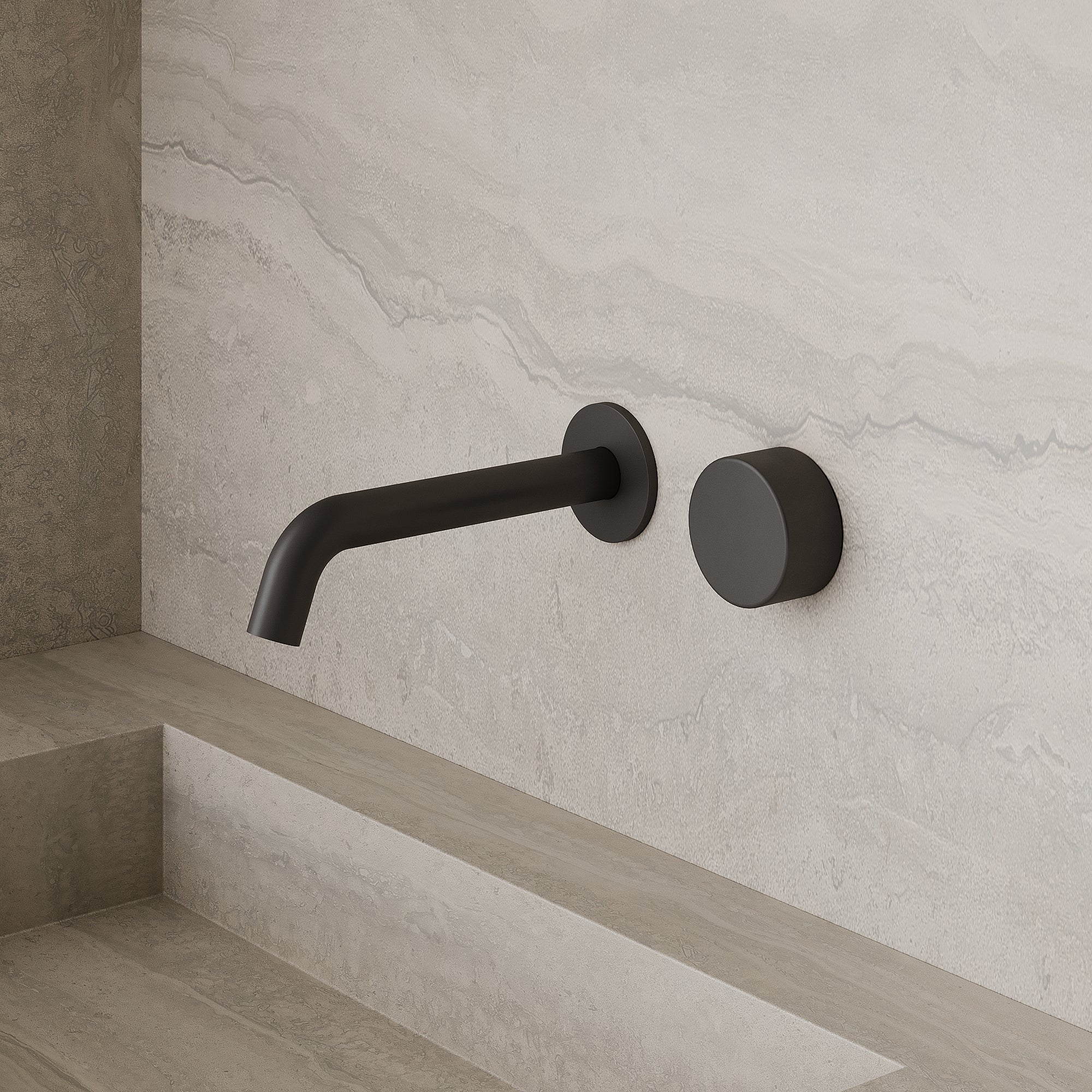 Modern Curved Wall-Mounted Faucet with Knob-Style Controls