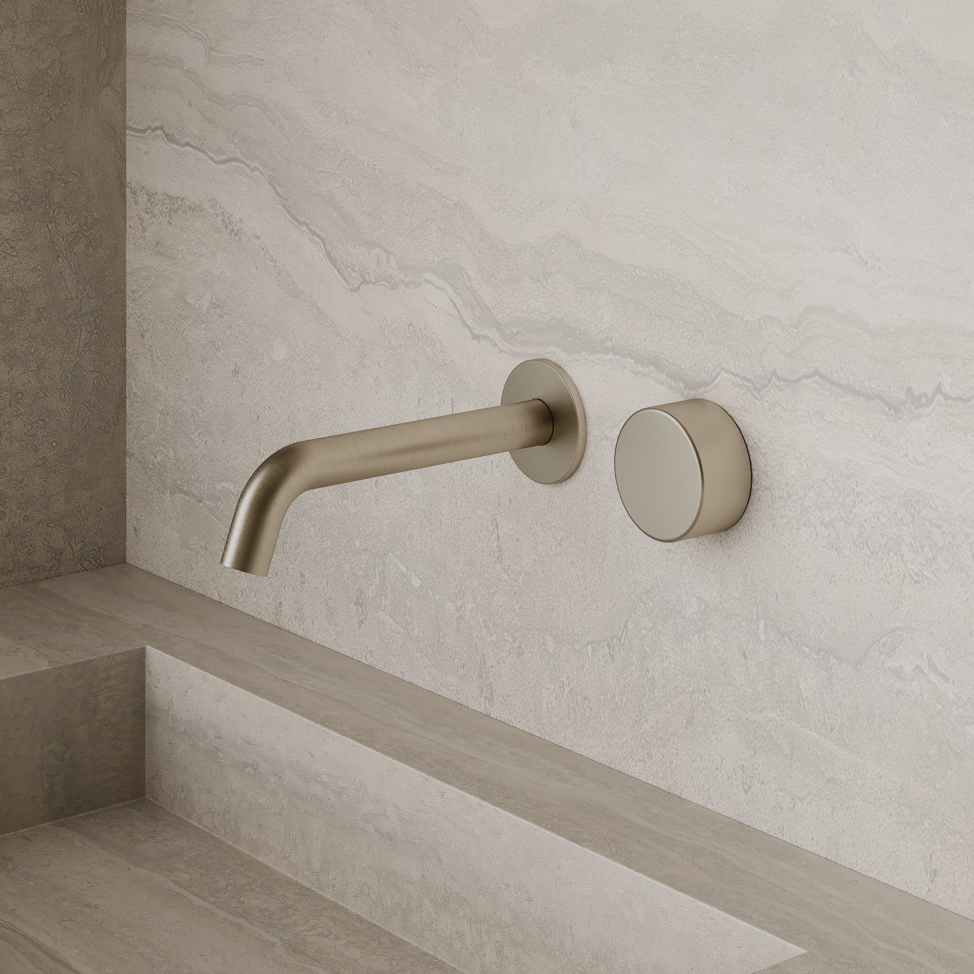 Modern Curved Wall-Mounted Faucet with Knob-Style Controls