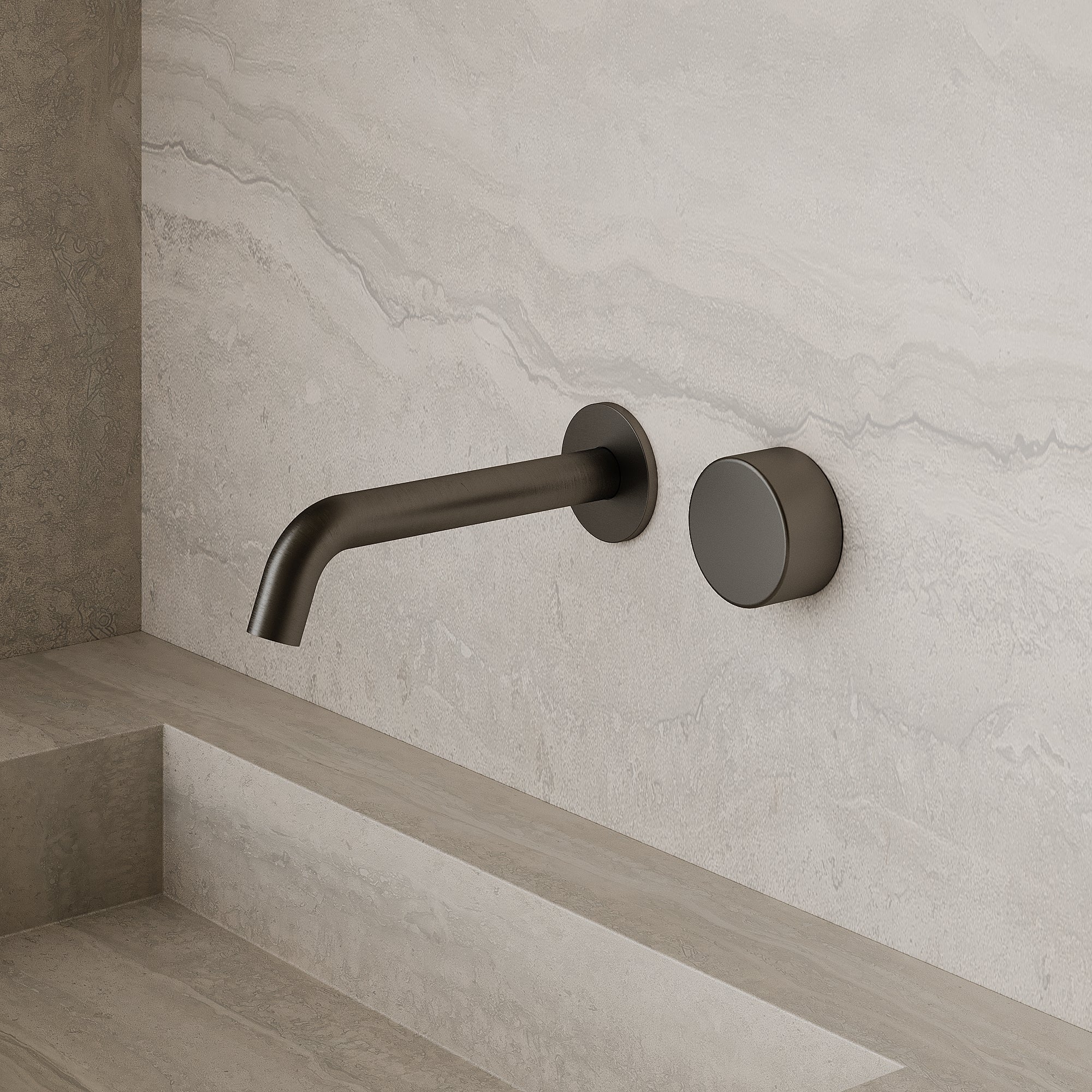 Modern Curved Wall-Mounted Faucet with Knob-Style Controls