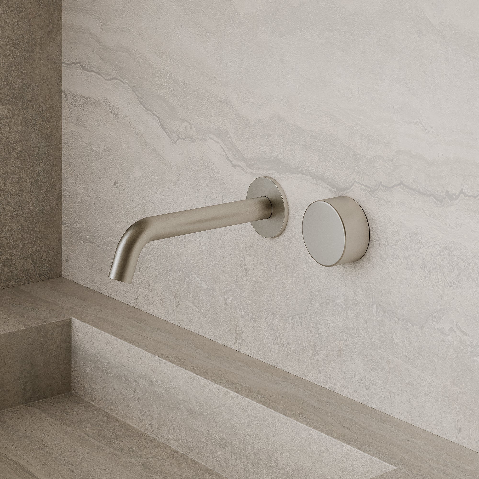 Modern Curved Wall-Mounted Faucet with Knob-Style Controls