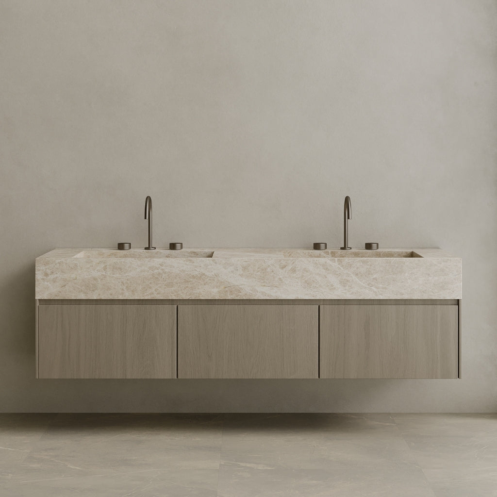 Double Sink Floating Vanity with Wood Drawers