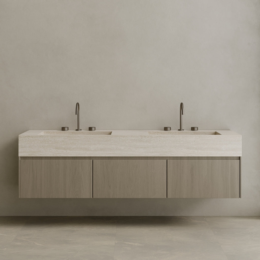 Double Sink Floating Vanity with Wood Drawers