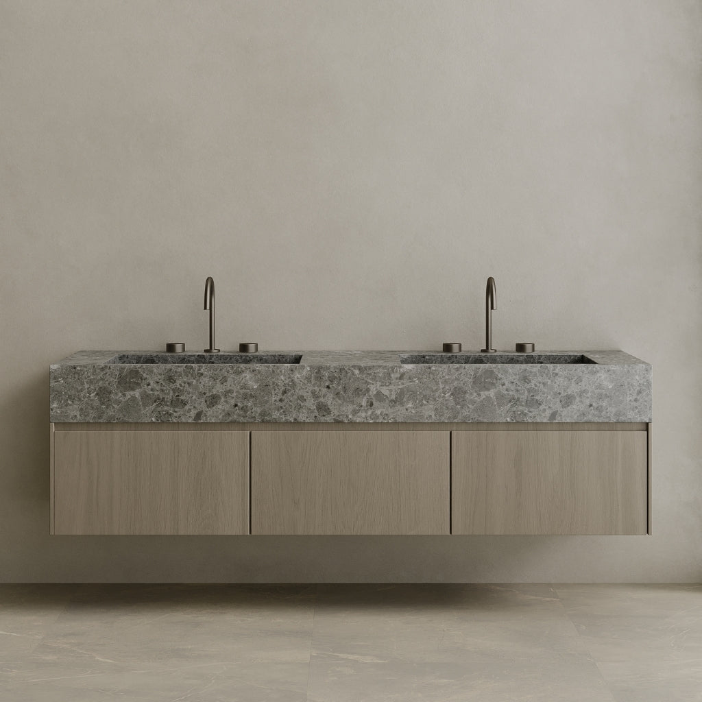 Double Sink Floating Vanity with Wood Drawers