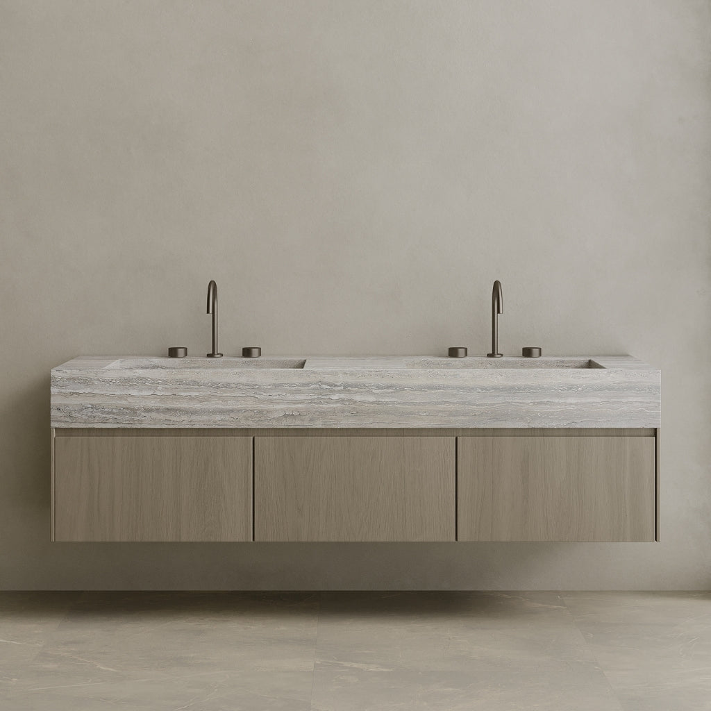 Double Sink Floating Vanity with Wood Drawers