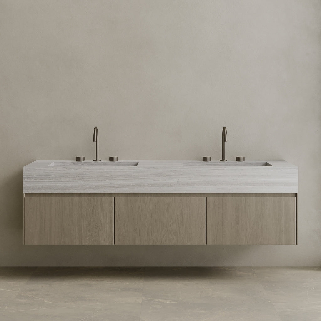 Double Sink Floating Vanity with Wood Drawers